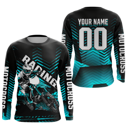Custom Turquoise Motocross Jersey Racing for Kid Men Women MX Dirt Bike Shirts UPF30+ DNT46