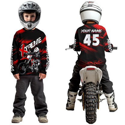 Red Youth Motocross Jersey Custom Dirt Bike Extreme Shirts for Kid Men Women UPF30+ DNT21