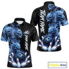 Load image into Gallery viewer, Custom Flame Skull Bowling Jerseys for Men Bowling League Polo &amp; 1/4 Zip Bowling Team Shirts HNT203