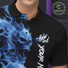Load image into Gallery viewer, Custom Flame Skull Bowling Jerseys for Men Bowling League Polo &amp; 1/4 Zip Bowling Team Shirts HNT203