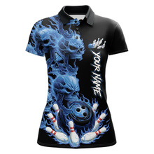 Load image into Gallery viewer, Custom Flame Skull Bowling Jerseys for Women Bowling League Polo &amp; 1/4 Zip Bowling Team Shirts HNT203