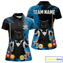 Load image into Gallery viewer, Custom Black Cat 8 Ball Pool Shirts Blue Billiard Shirt for Women Billiard Team Jersey Billiard Gift NNT181