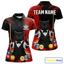 Load image into Gallery viewer, Custom Black Cat 8 Ball Pool Shirts Red Billiard Shirt for Men Billiard Team Jersey Billiard Gift NNT181