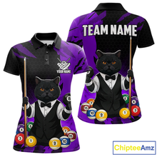 Load image into Gallery viewer, Custom Black Cat 8 Ball Pool Shirts Purple Billiard Shirt for Women Billiard Team Jersey Billiard Gift NNT181