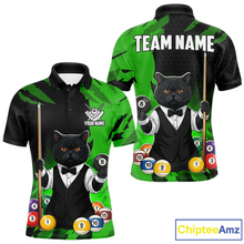 Load image into Gallery viewer, Custom Black Cat 8 Ball Pool Shirts Green Billiard Shirt for Men Billiard Team Jersey Billiard Gift NNT181