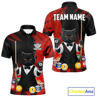 Custom Black Cat 8 Ball Pool Shirts Red Billiard Shirt for Men Billiard Team Jersey Billiard Gift NNT181