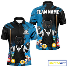 Load image into Gallery viewer, Custom Black Cat 8 Ball Pool Shirts Blue Billiard Shirt for Men Billiard Team Jersey Billiard Gift NNT181
