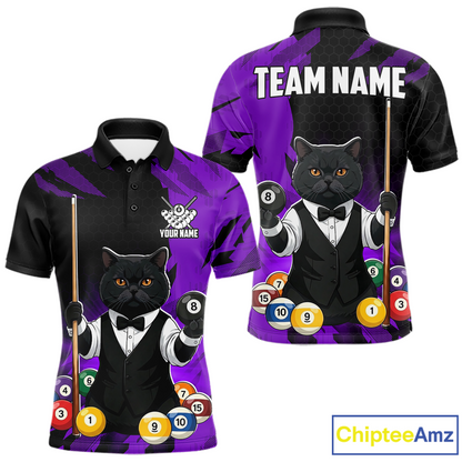 Custom Black Cat 8 Ball Pool Shirts Purple Billiard Shirt for Men Billiard Team Jersey Billiard Gift NNT181