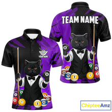 Load image into Gallery viewer, Custom Black Cat 8 Ball Pool Shirts Purple Billiard Shirt for Men Billiard Team Jersey Billiard Gift NNT181