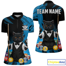 Load image into Gallery viewer, Custom Black Cat 8 Ball Pool Shirts Blue Billiard Shirt for Women Billiard Team Jersey Billiard Gift NNT181