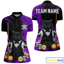 Load image into Gallery viewer, Custom Black Cat 8 Ball Pool Shirts Purple Billiard Shirt for Women Billiard Team Jersey Billiard Gift NNT181