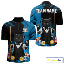 Load image into Gallery viewer, Custom Black Cat 8 Ball Pool Shirts Blue Billiard Shirt for Men Billiard Team Jersey Billiard Gift NNT181