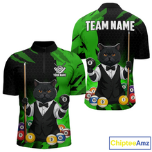Load image into Gallery viewer, Custom Black Cat 8 Ball Pool Shirts Green Billiard Shirt for Men Billiard Team Jersey Billiard Gift NNT181