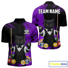 Load image into Gallery viewer, Custom Black Cat 8 Ball Pool Shirts Purple Billiard Shirt for Men Billiard Team Jersey Billiard Gift NNT181