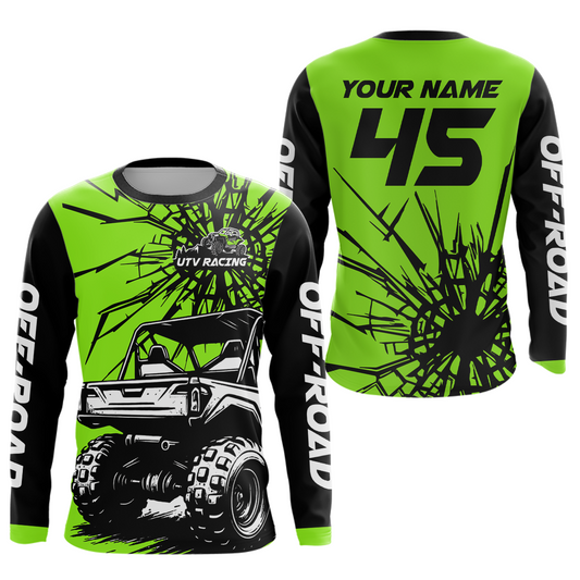Personalized Green UTV Motocross Shirt Kid Men Women UPF30+ Off-Road UTV Racing Jersey DNT31