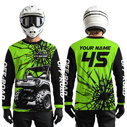 Personalized Green UTV Motocross Shirt Kid Men Women UPF30+ Off-Road UTV Racing Jersey DNT31