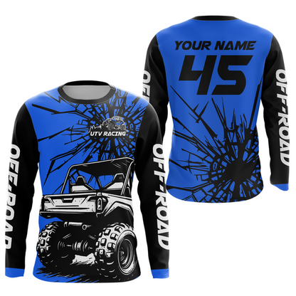 Personalized Blue UTV Motocross Shirt Kid Men Women UPF30+ Off-Road UTV Racing Jersey DNT31