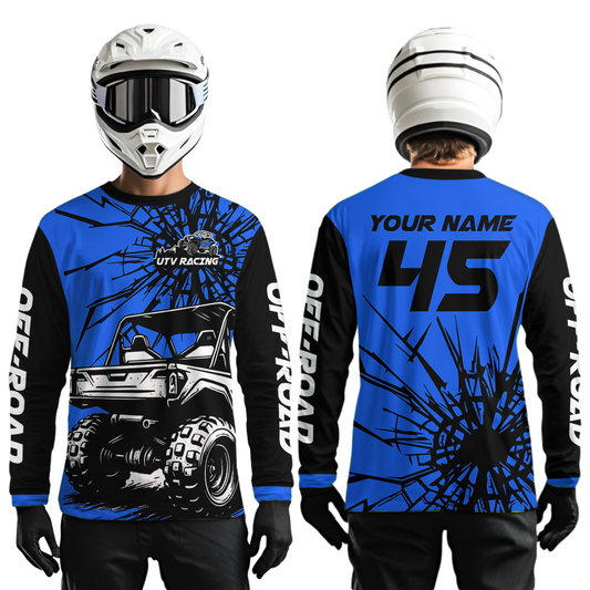 Personalized Blue UTV Motocross Shirt Kid Men Women UPF30+ Off-Road UTV Racing Jersey DNT31