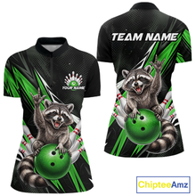 Load image into Gallery viewer, Custom Green Raccoon Bowling Jersey for Women Bowling Team Shirts Bowling Polo &amp; 1/4 Zip HNT254