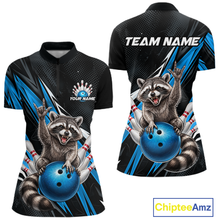 Load image into Gallery viewer, Custom Turquoise Raccoon Bowling Jersey for Women Bowling Team Shirts Bowling Polo &amp; 1/4 Zip HNT254