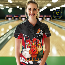 Load image into Gallery viewer, Red Funny Three Chicken Bowling Jersey for Women Bowling League Bowling Team Shirts HN287