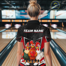 Load image into Gallery viewer, Red Funny Three Chicken Bowling Jersey for Women Bowling League Bowling Team Shirts HN287