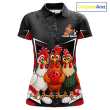 Load image into Gallery viewer, Red Funny Three Chicken Bowling Jersey for Women Bowling League Bowling Team Shirts HN287
