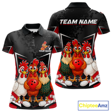 Load image into Gallery viewer, Red Funny Three Chicken Bowling Jersey for Women Bowling League Bowling Team Shirts HN287