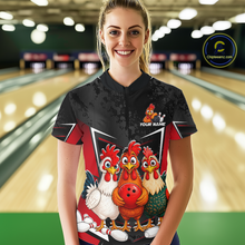 Load image into Gallery viewer, Red Funny Three Chicken Bowling Jersey for Women Bowling League Bowling Team Shirts HN287