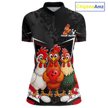 Load image into Gallery viewer, Red Funny Three Chicken Bowling Jersey for Women Bowling League Bowling Team Shirts HN287