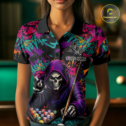 Custom Graffiti Grim Reaper 8 Ball Billiard Shirt for Women Billiard Team Jersey Billiard League NNT186