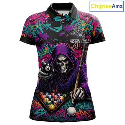 Custom Graffiti Grim Reaper 8 Ball Billiard Shirt for Women Billiard Team Jersey Billiard League NNT186