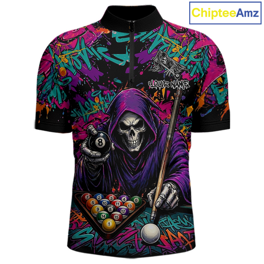 Custom Graffiti Grim Reaper 8 Ball Billiard Shirt for Men Billiard Team Jersey Billiard League NNT186