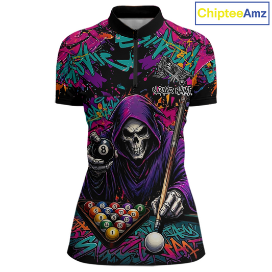 Custom Graffiti Grim Reaper 8 Ball Billiard Shirt for Women Billiard Team Jersey Billiard League NNT186