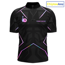 Load image into Gallery viewer, Black sports jersey with colorful designs and 'Your Name' text on a white background, branded with ChipteeAmz.