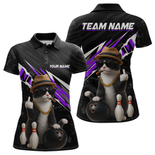 Load image into Gallery viewer, Custom Purple Funny Cat Bowling Jersey for Women Bowling Shirt Polo &amp; 1/4 Zip Bowling Team Shirts HNT136