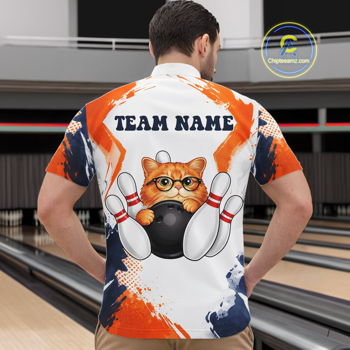 Custom Funny Cat Bowling Jersey for Men Bowling Team Shirts Bowling League Polo & 1/4 Zip HNT186