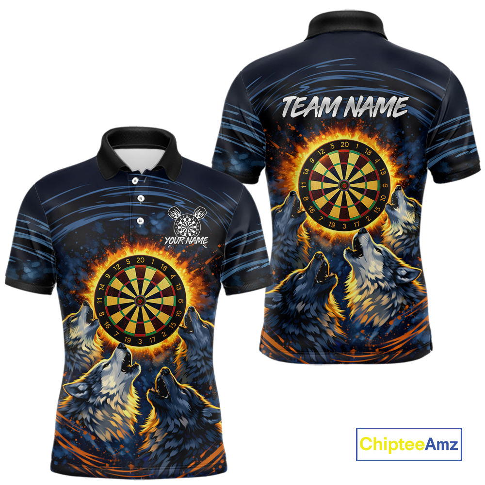 Custom Funny Flame Wolf Darts Board Dart Shirts For Men Darts Team Jerseys Dart Tournament NNT149