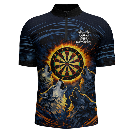 Custom Funny Flame Wolf Darts Board Dart Shirts For Men Darts Team Jerseys Dart Tournament NNT149