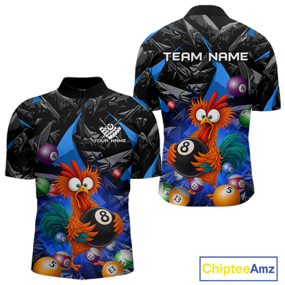 Custom Funny Blue Chicken 8 Ball Pool Billiard Shirt for Men Polo & 1/4 Zip, Billiard Team Jerseys NNT148