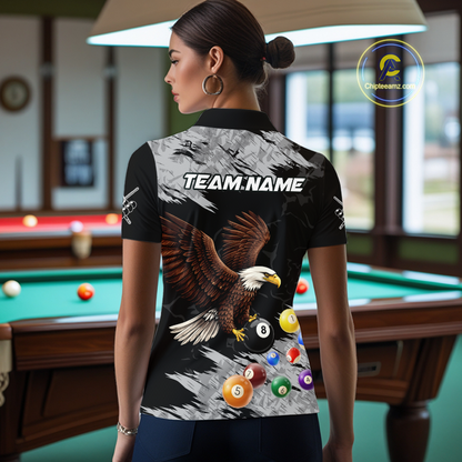 Custom Eagle 8 Ball Billiard Shirts for Women Billiard League Billiard Team Shirts Polo & 1/4 Zip NNT108