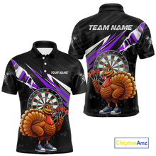 Load image into Gallery viewer, Purple Funny Turkey Chicken Darts Shirt for Men Darts Team Jerseys Polo &amp; 1/4 Zip Dart League NNT130