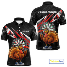 Load image into Gallery viewer, Red Funny Turkey Chicken Darts Shirt for Men Darts Team Jerseys Polo &amp; 1/4 Zip Dart League NNT130
