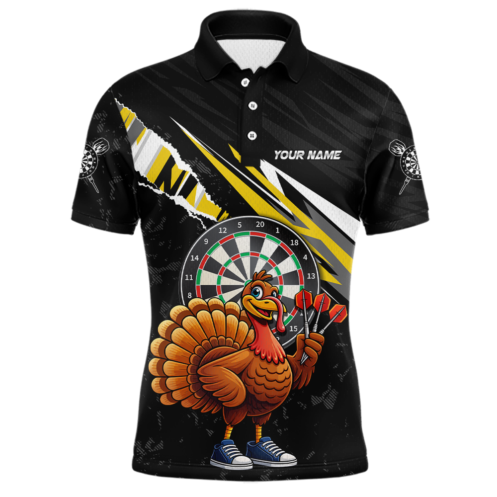 Yellow Funny Turkey Chicken Darts Shirt for Men Darts Team Jerseys Polo & 1/4 Zip Dart League NNT130