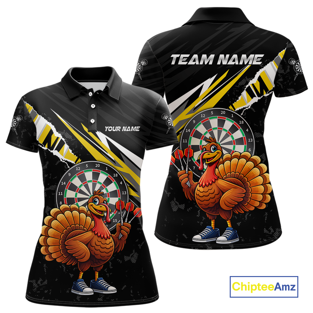 Yellow Funny Turkey Chicken Darts Shirt for Women Darts Team Jerseys Polo & 1/4 Zip Dart League NNT130