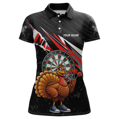 Red Funny Turkey Chicken Darts Shirt for Women Darts Team Jerseys Polo & 1/4 Zip Dart League NNT130