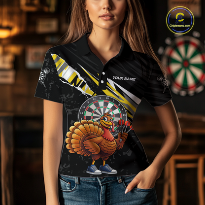 Yellow Funny Turkey Chicken Darts Shirt for Women Darts Team Jerseys Polo & 1/4 Zip Dart League NNT130