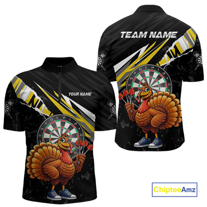 Yellow Funny Turkey Chicken Darts Shirt for Men Darts Team Jerseys Polo & 1/4 Zip Dart League NNT130
