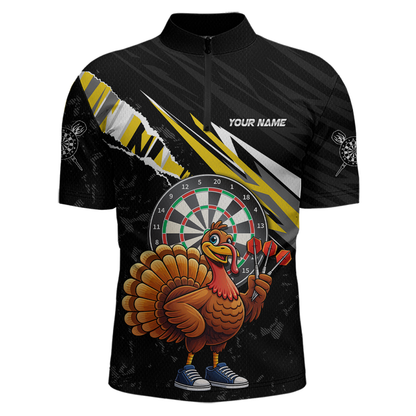 Yellow Funny Turkey Chicken Darts Shirt for Men Darts Team Jerseys Polo & 1/4 Zip Dart League NNT130