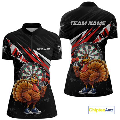 Red Funny Turkey Chicken Darts Shirt for Women Darts Team Jerseys Polo & 1/4 Zip Dart League NNT130